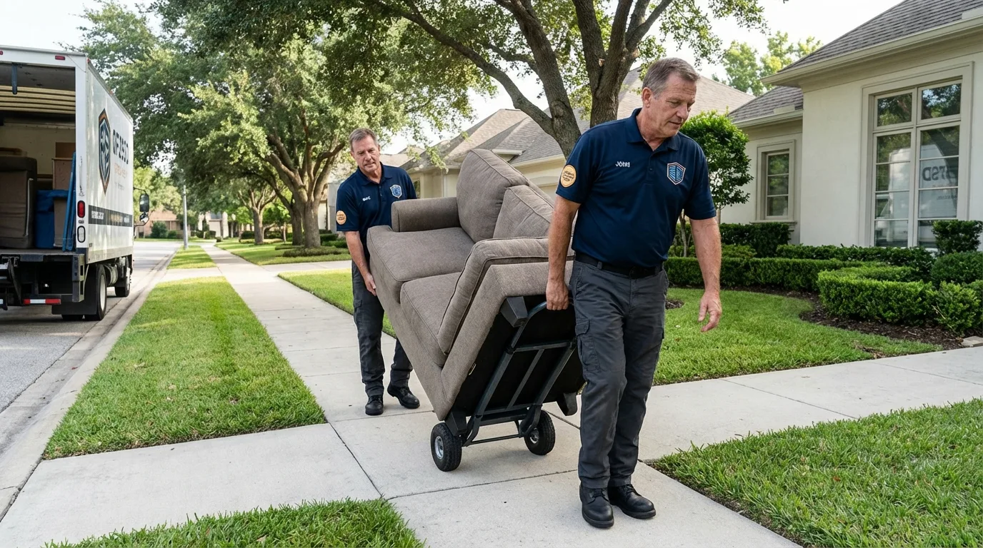Local residential moving crew loading furniture in Tornillo, TX