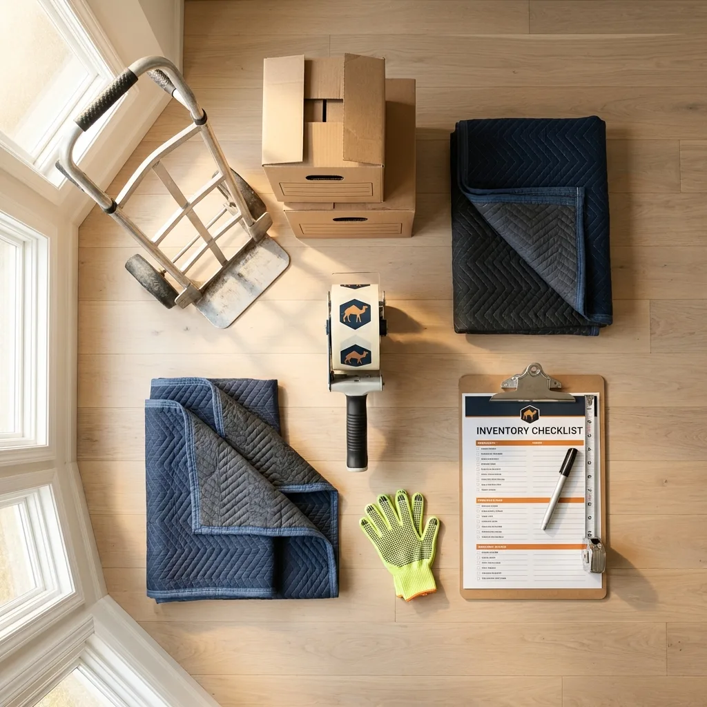 Professional moving supplies and packing materials layout for Tornillo residential relocations